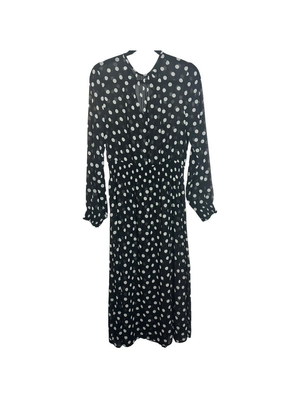 Olivaceous Polka Dot Smocked Waist Sheer Dress with Black Under Slip - Picture 3 of 14